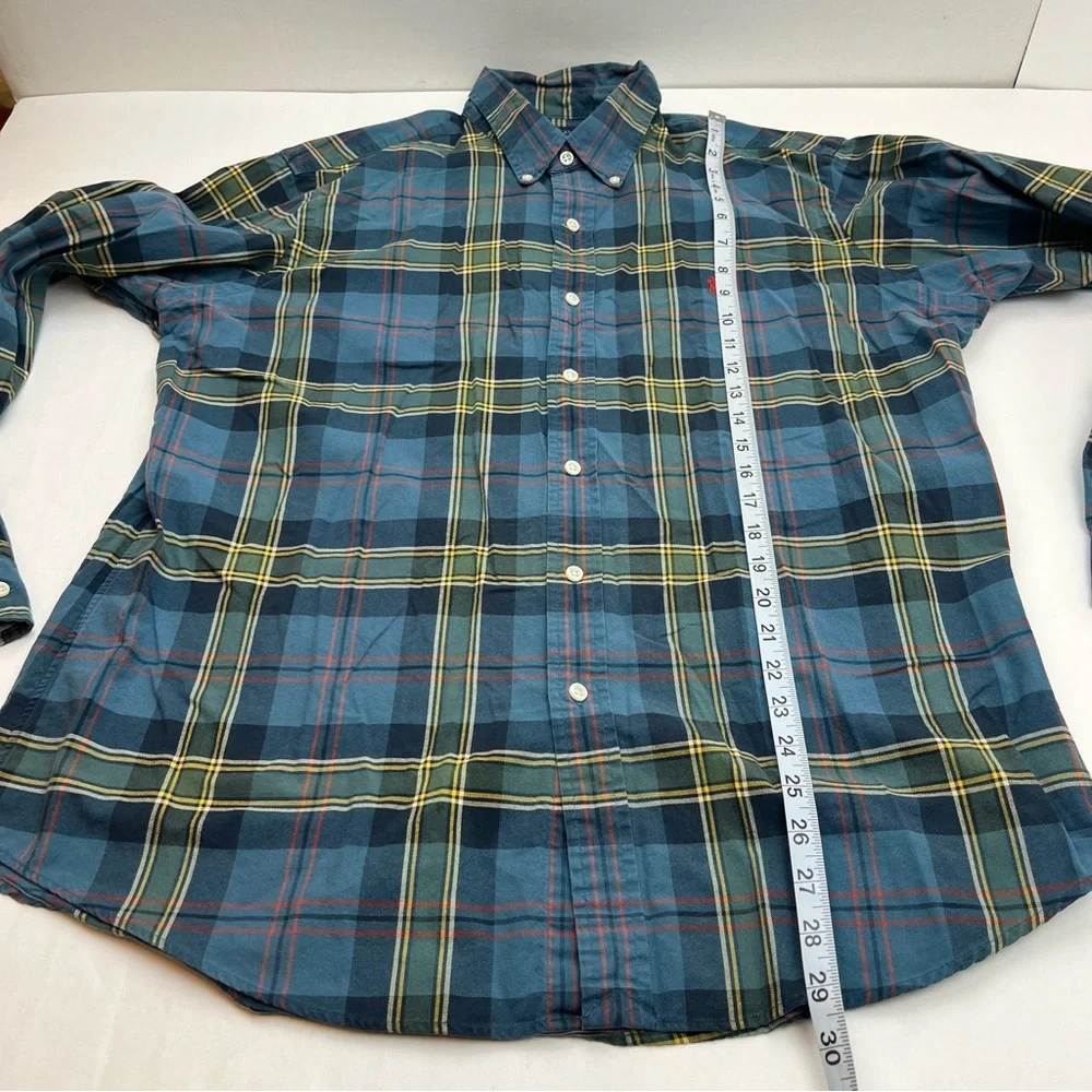 Polo Ralph Lauren Custom Fit Blue Green Plaid Long Sleeve Shirt Mens Size‎ XL